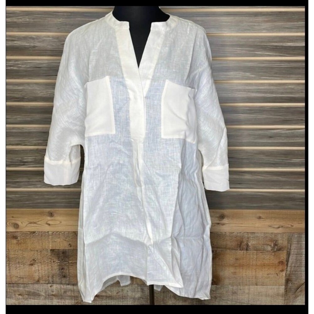 NWT Anne Klein Womens Linen Asymmetric Tunic Top M